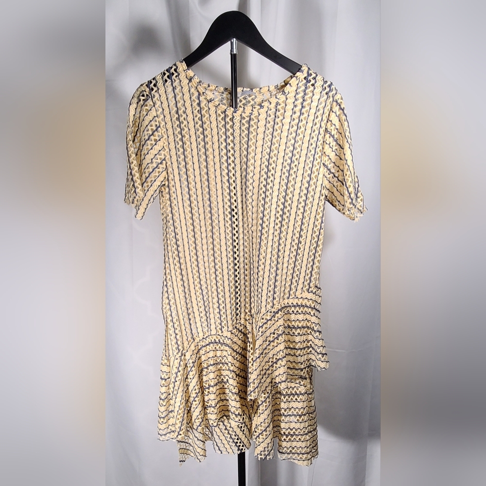 Zara Cream and Black Patterned Blouse